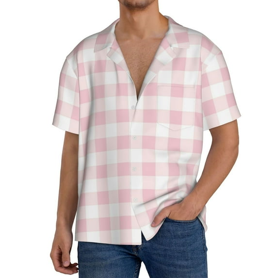 Kdxio Men'S Hawaiian Shirt For Men Short Sleeve Shirt Pink Checkboard Summer Casual Holiday Beach Button Down T-Shirts