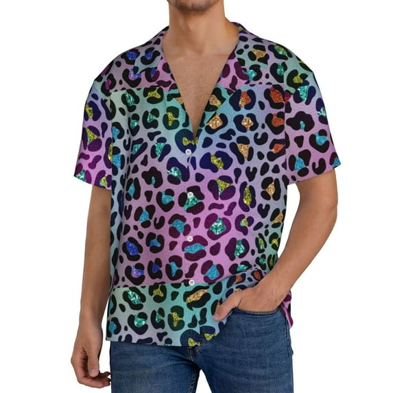 Kdxio Men'S Hawaiian Shirt For Men Short Sleeve Shirt Rainbow Animal Skin Summer Casual Holiday Beach Button Down T-Shirts