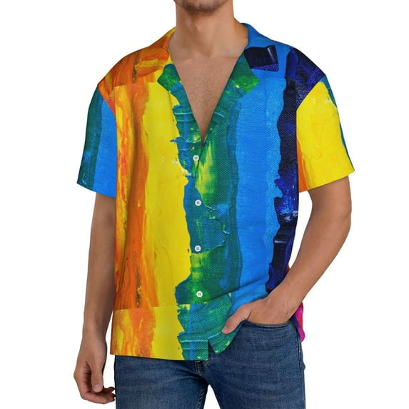Kdxio Men'S Hawaiian Shirt For Men Short Sleeve Shirt Rainbow Colored Summer Casual Holiday Beach Button Down T-Shirts