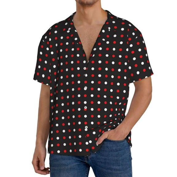Kdxio Men'S Hawaiian Shirt For Men Short Sleeve Shirt Red And White Polka Dots Summer Casual Holiday Beach Button Down T-Shirts