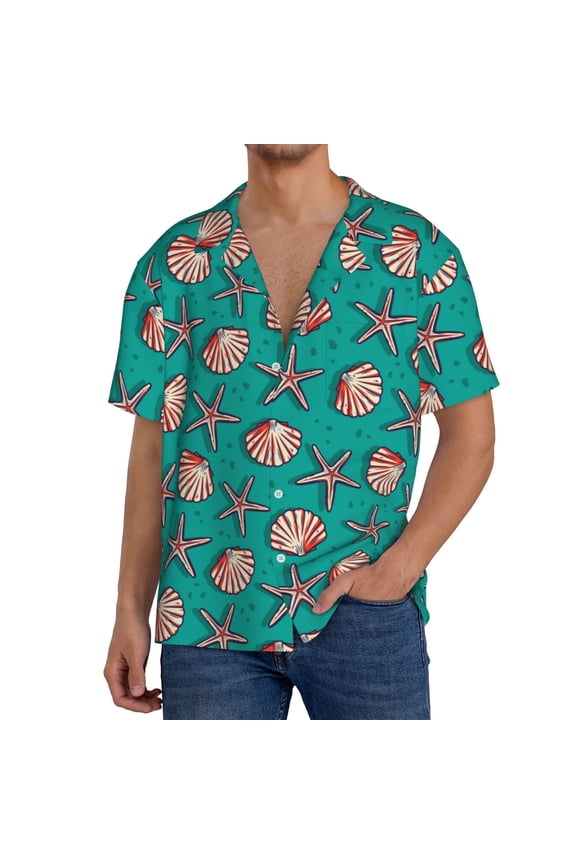 Men'S Hawaiian Shirt For Men Short Sleeve Shirt Starfish And Shell Summer Casual Holiday Beach Button Down T-Shirts