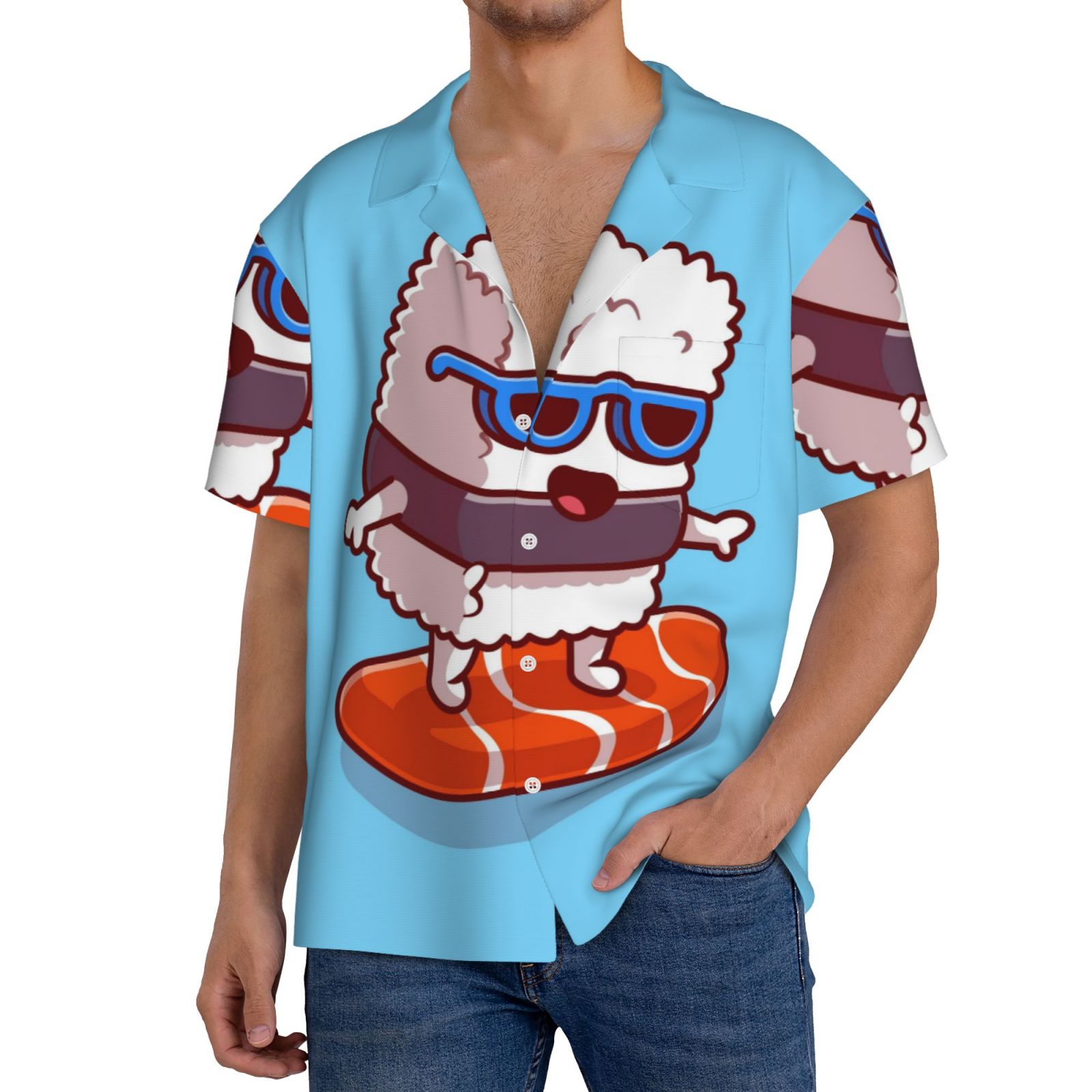 Kdxio Men'S Hawaiian Shirt For Men Short Sleeve Shirt Sushi Salmon Surfing Summer Casual Holiday Beach Button Down T-Shirts
