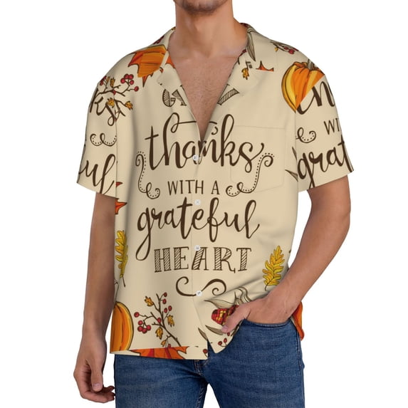 Kdxio Men'S Hawaiian Shirt For Men Short Sleeve Shirt Thanksgiving With A Grateful Heart Summer Casual Holiday Beach Button Down T-Shirts