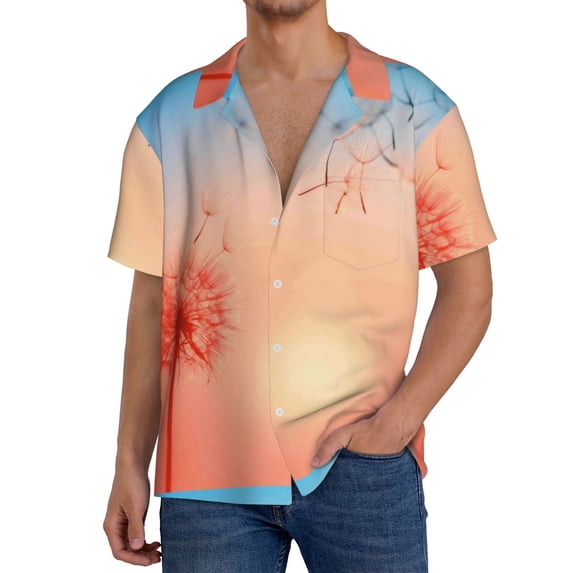 Kdxio Men'S Hawaiian Shirt For Men Short Sleeve Shirt The Sunset Of Dandelion Summer Casual Holiday Beach Button Down T-Shirts