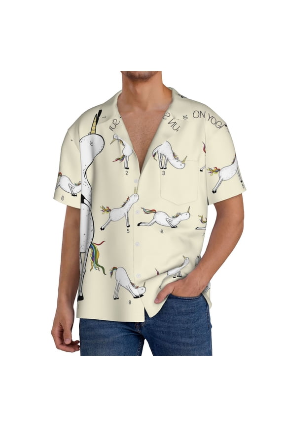 Men'S Hawaiian Shirt For Men Short Sleeve Shirt Unicorn Doing Yoga Summer Casual Holiday Beach Button Down T-Shirts
