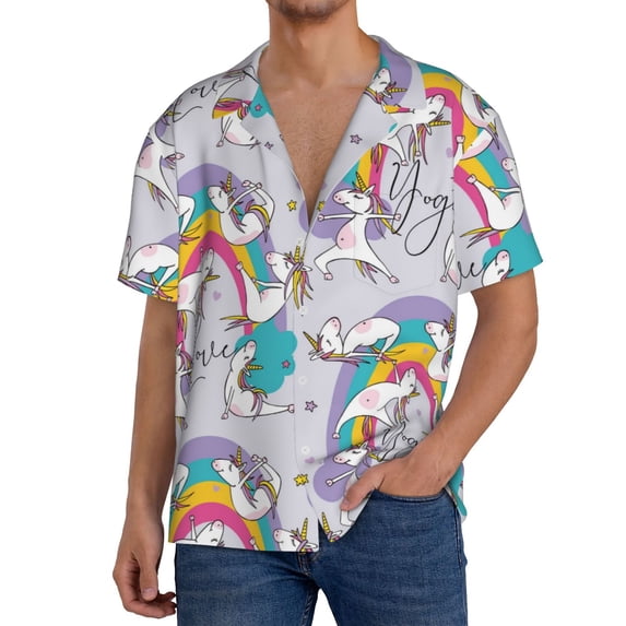 Kdxio Men'S Hawaiian Shirt For Men Short Sleeve Shirt Unicorn Doingyoga Summer Casual Holiday Beach Button Down T-Shirts