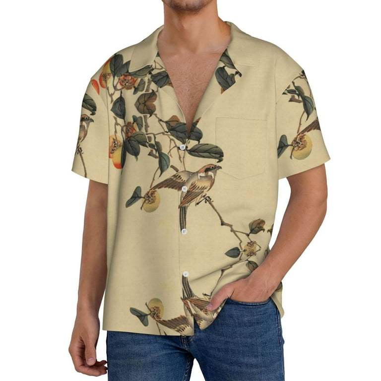 Button Down Bird Shirt Mens Mens 100% Cotton Long Sleeve Slim Fit