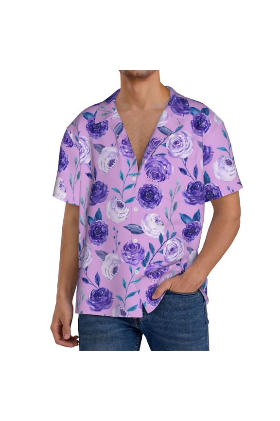 Men'S Hawaiian Shirt For Men Short Sleeve Shirt Violet Summer Casual Holiday Beach Button Down T-Shirts