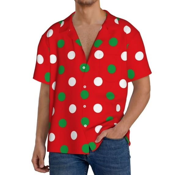 Kdxio Men'S Hawaiian Shirt For Men Short Sleeve Shirt White And Green Polka Dot Summer Casual Holiday Beach Button Down T-Shirts