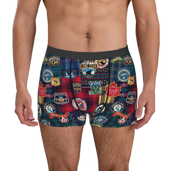 Kdxio Men's Boxer Briefs with Adventure Camping Badge Print - Comfortable and Breathable Underwear for Everyday Wear