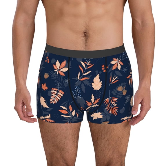 Kdxio Men's Boxer Briefs with Autumn Leaves With Blue Print - Comfortable and Breathable Underwear for Everyday Wear