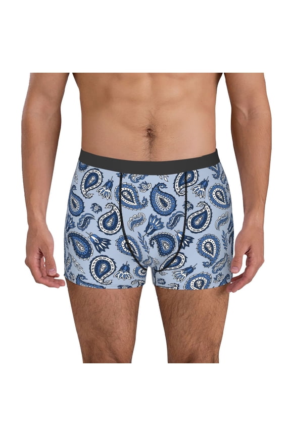 Men's Boxer Briefs with Blue Paisley Pattern Vintage Print - Comfortable and Breathable Underwear for Everyday Wear