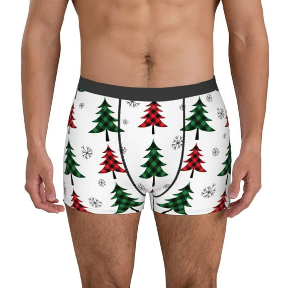 Kdxio Men's Boxer Briefs with Buffalo Plaid Christmas Trees Print - Comfortable and Breathable Underwear for Everyday Wear