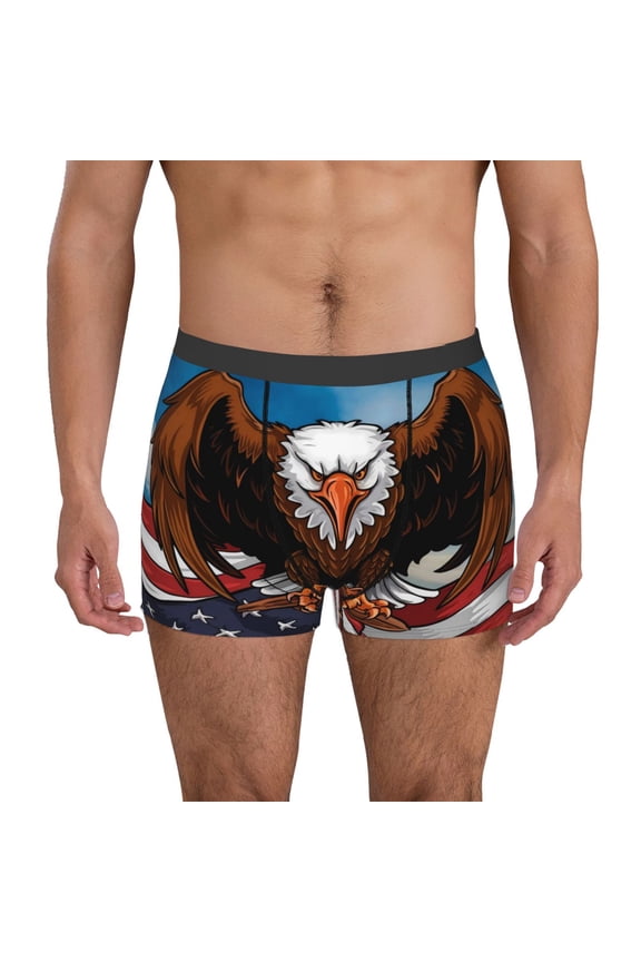 Men's Boxer Briefs with Cartoon Bald Eagle USA Print - Comfortable and Breathable Underwear for Everyday Wear