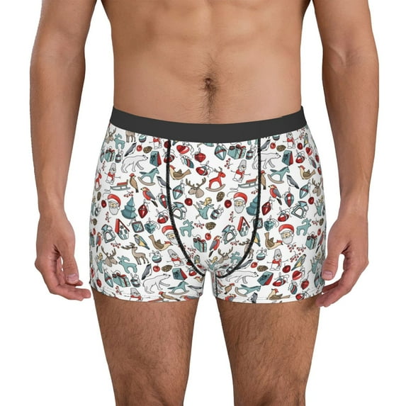 Kdxio Men's Boxer Briefs with Christmas Elements Print - Comfortable and Breathable Underwear for Everyday Wear