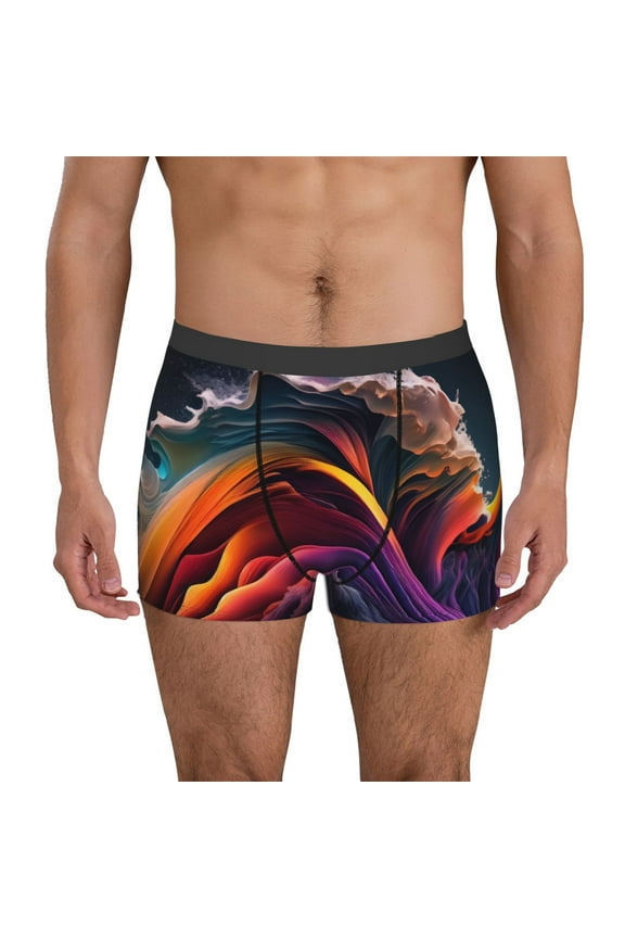 Men's Boxer Briefs with Colorful Abstract Wave Motion Print - Comfortable and Breathable Underwear for Everyday Wear