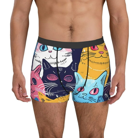 Kdxio Men's Boxer Briefs with Colorful Cats Pattern Art Print - Comfortable and Breathable Underwear for Everyday Wear