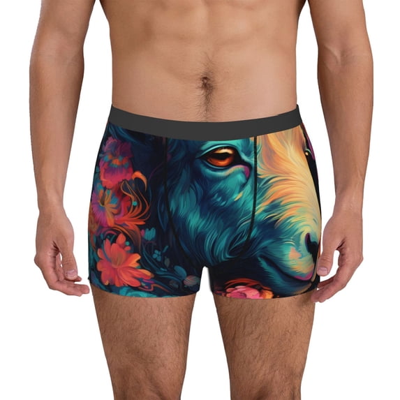 Kdxio Men's Boxer Briefs with Colorful Flower Goat Print - Comfortable and Breathable Underwear for Everyday Wear
