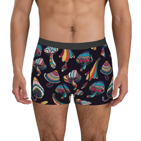 Kdxio Men's Boxer Briefs with Colorful Mushrooms in Doodle Style Print - Comfortable and Breathable Underwear for Everyday Wear