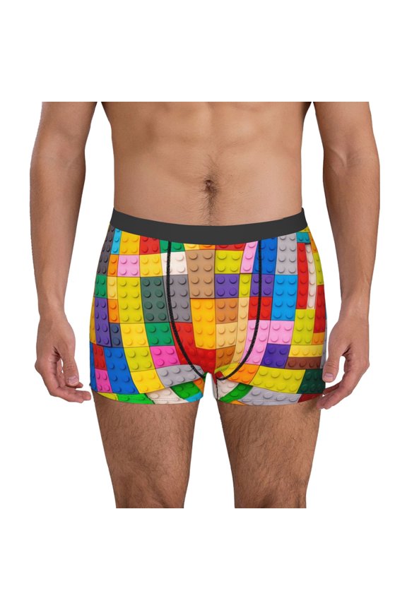 Men's Boxer Briefs with Colorful Plastic Blocks Pattern Print - Comfortable and Breathable Underwear for Everyday Wear