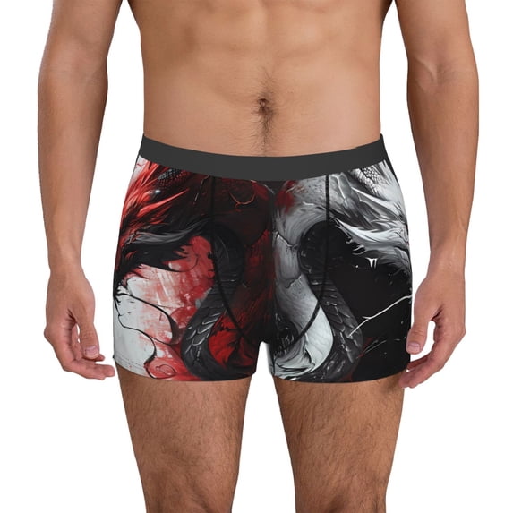 Kdxio Men's Boxer Briefs with Cool Black And White Dragon Print - Comfortable and Breathable Underwear for Everyday Wear