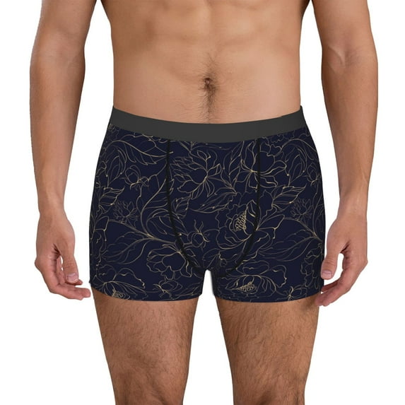 Kdxio Men's Boxer Briefs with Copper-Gold Gloss Outline Peony Print - Comfortable and Breathable Underwear for Everyday Wear