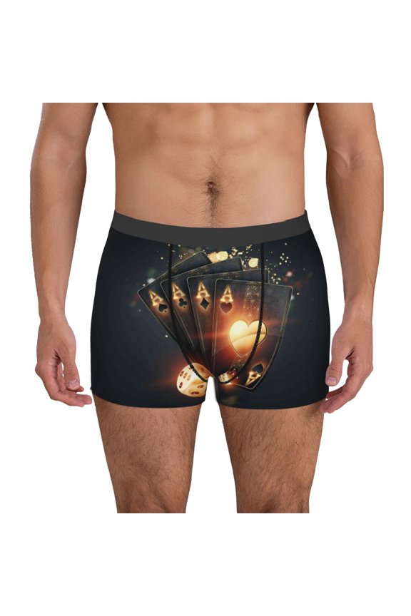 Men's Boxer Briefs with Creative Poker Print - Comfortable and Breathable Underwear for Everyday Wear