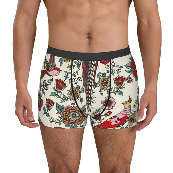 Kdxio Men's Boxer Briefs with Dark Enchanted Flowers And Birds Print - Comfortable and Breathable Underwear for Everyday Wear
