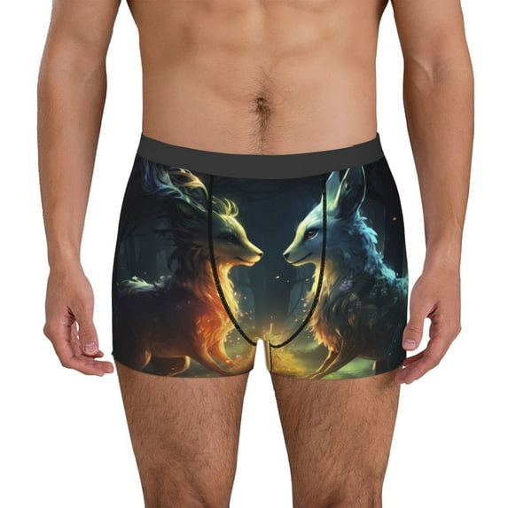 Kdxio Men's Boxer Briefs with Firefly Forest Fox Print - Comfortable and Breathable Underwear for Everyday Wear