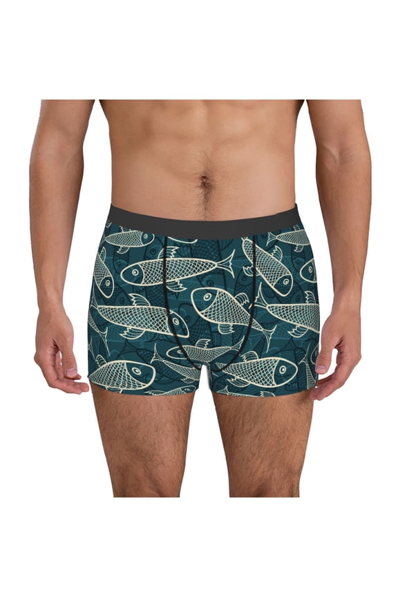 Men's Boxer Briefs with Fish Style Print - Comfortable and Breathable Underwear for Everyday Wear