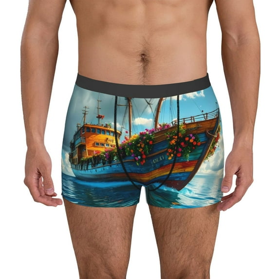 Kdxio Men's Boxer Briefs with Floral Ship On Ocean Print - Comfortable and Breathable Underwear for Everyday Wear