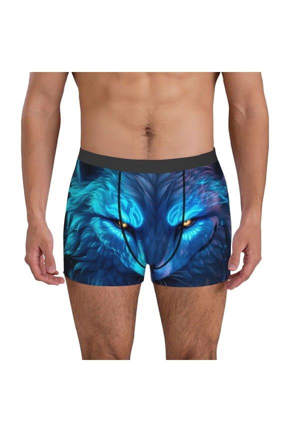 Men's Boxer Briefs with Futuristic Blue Light Wolf Print - Comfortable and Breathable Underwear for Everyday Wear