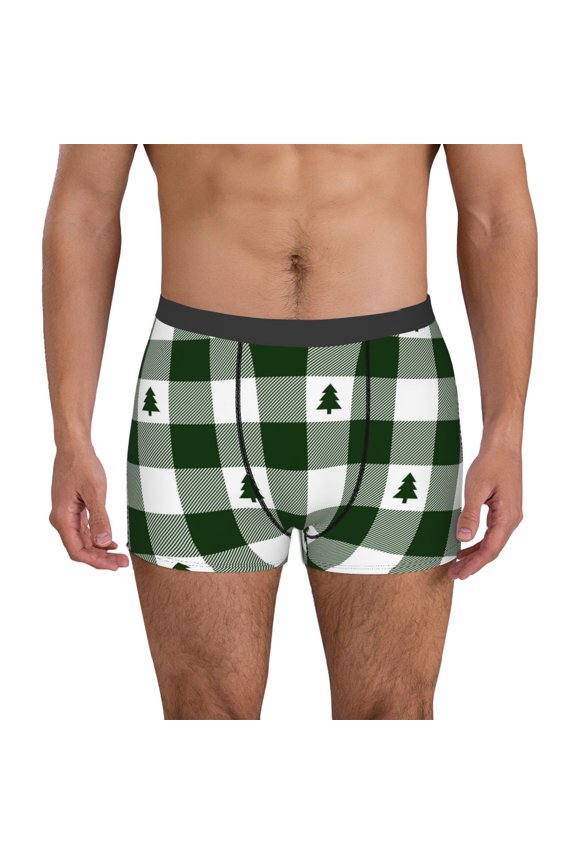 Men's Boxer Briefs with Green White Christmas Tree Lumberjack Plaid Print - Comfortable and Breathable Underwear for Everyday Wear