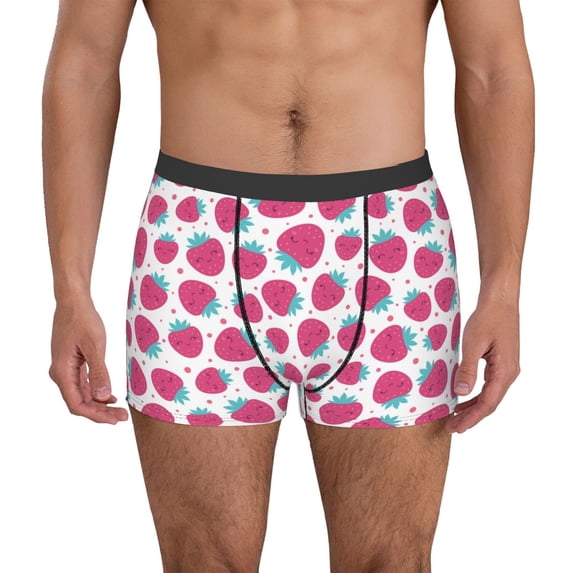 Kdxio Men's Boxer Briefs with Hand Drawn Strawberry Print - Comfortable and Breathable Underwear for Everyday Wear
