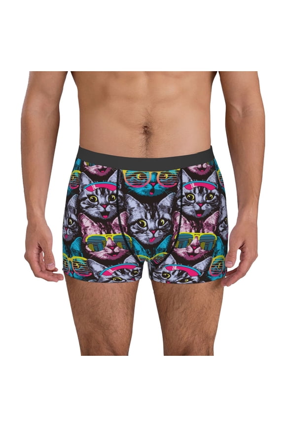 Men's Boxer Briefs with Happy Kitten Faces Print - Comfortable and Breathable Underwear for Everyday Wear