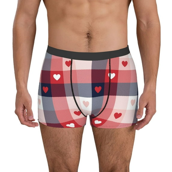 Kdxio Men's Boxer Briefs with Heart Plaid Print - Comfortable and Breathable Underwear for Everyday Wear