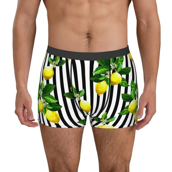 Kdxio Men's Boxer Briefs with Lemons on Striped Print - Comfortable and Breathable Underwear for Everyday Wear