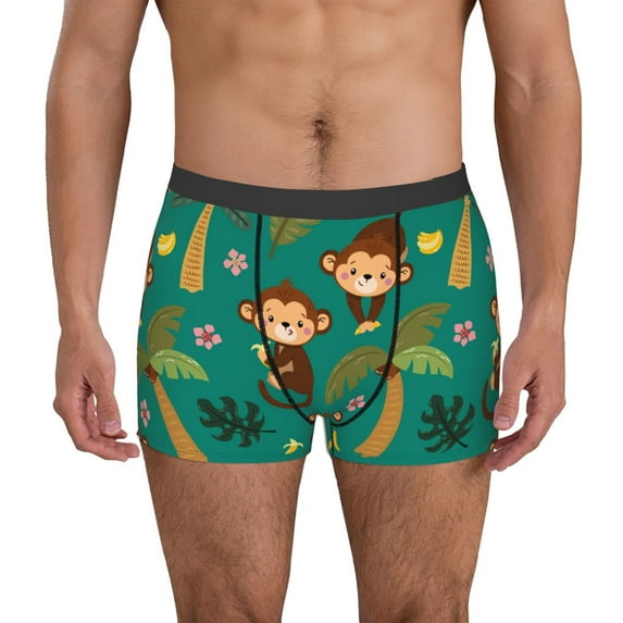 Kdxio Men's Boxer Briefs with Monkeys Swinging from Palms Print - Comfortable and Breathable Underwear for Everyday Wear