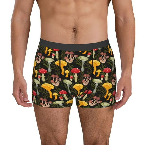 Kdxio Men's Boxer Briefs with Mushrooms And Fern Stems Print - Comfortable and Breathable Underwear for Everyday Wear
