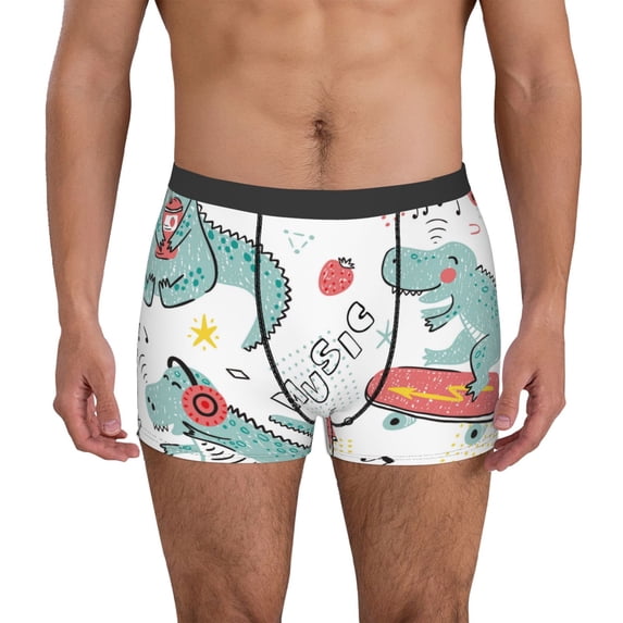 Kdxio Men's Boxer Briefs with Music Lover Dinosaur Print - Comfortable and Breathable Underwear for Everyday Wear