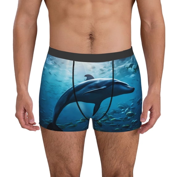Kdxio Men's Boxer Briefs with Ocean Dolphin Fish School Print - Comfortable and Breathable Underwear for Everyday Wear