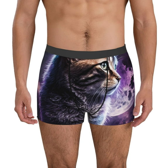Kdxio Men's Boxer Briefs with Purple Moon Cat Print - Comfortable and Breathable Underwear for Everyday Wear