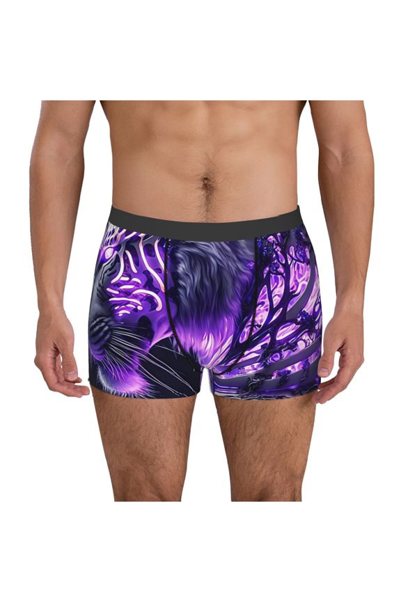 Men's Boxer Briefs with Purple Pattern White Tiger Print - Comfortable and Breathable Underwear for Everyday Wear