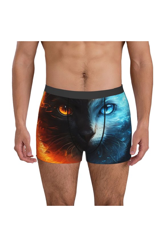 Men's Boxer Briefs with Red And Blue Fire Cat Print - Comfortable and Breathable Underwear for Everyday Wear