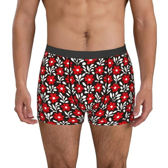 Kdxio Men's Boxer Briefs with Red Floral Print - Comfortable and Breathable Underwear for Everyday Wear