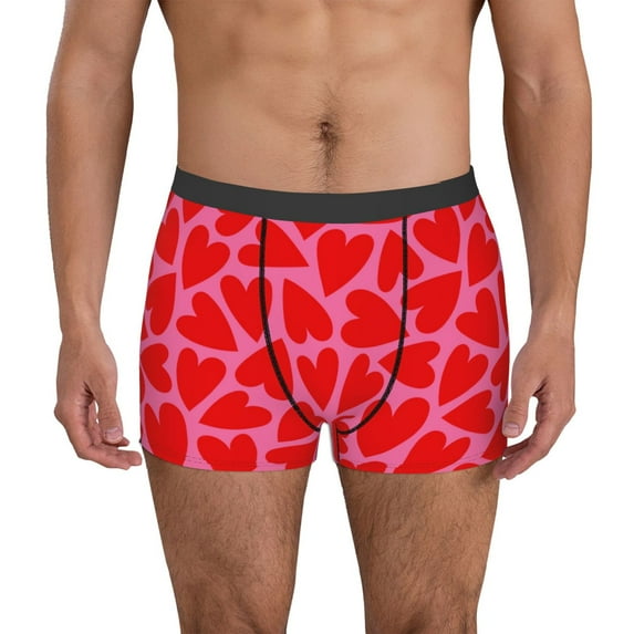Kdxio Men's Boxer Briefs with Red Love Heart Print - Comfortable and Breathable Underwear for Everyday Wear