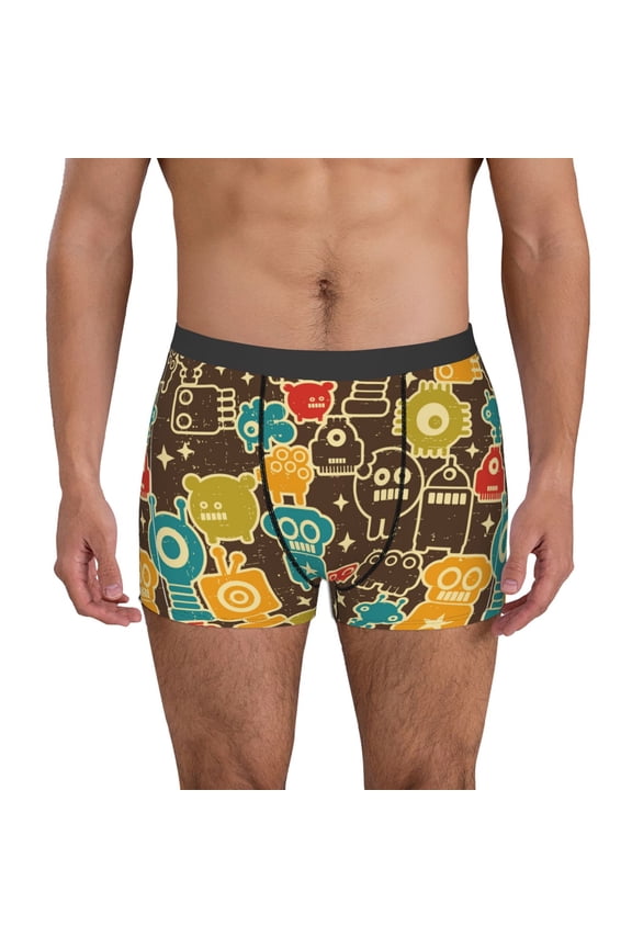 Men's Boxer Briefs with Robot and Monsters Print - Comfortable and Breathable Underwear for Everyday Wear