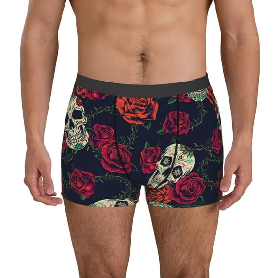 Kdxio Men's Boxer Briefs with Roses Skulls Print - Comfortable and Breathable Underwear for Everyday Wear