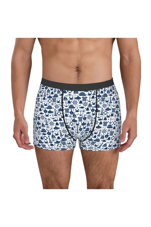 Men's Boxer Briefs with Seaside Primary Color Print - Comfortable and Breathable Underwear for Everyday Wear