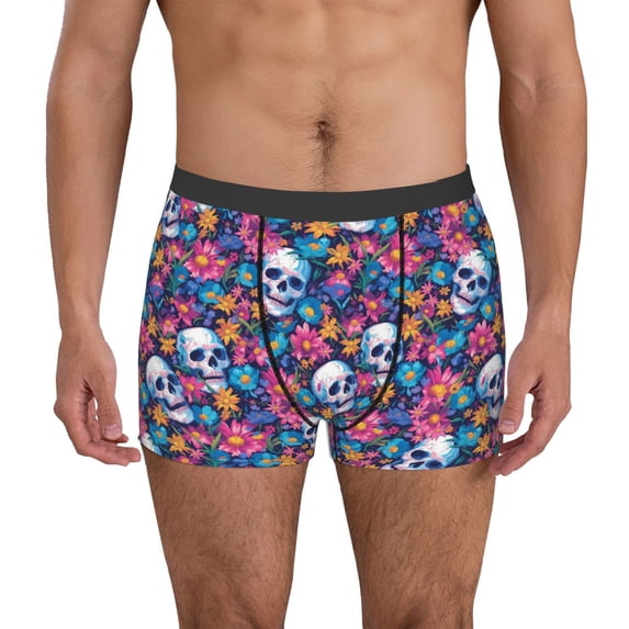 Kdxio Men's Boxer Briefs with Skull Daisy Print - Comfortable and Breathable Underwear for Everyday Wear